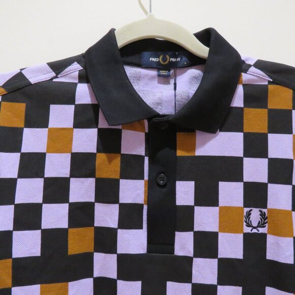 FRED PERRY Chequerboard Ultra Violet Polo Shirt Mod Preppy - Men's Size S NWT - Picture 5 of 15